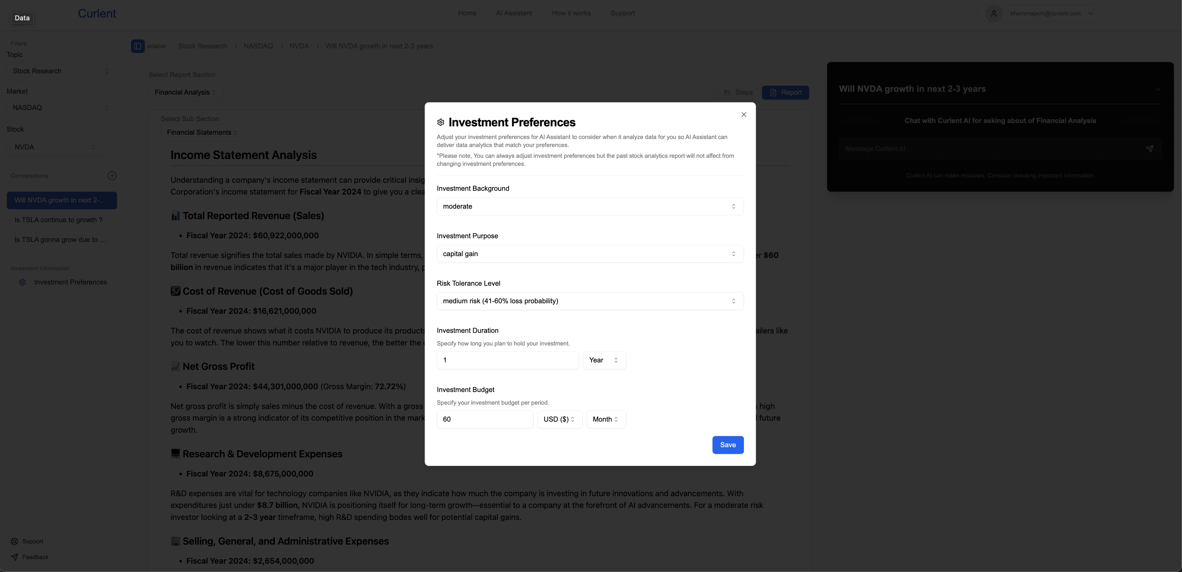 You set investment preferences